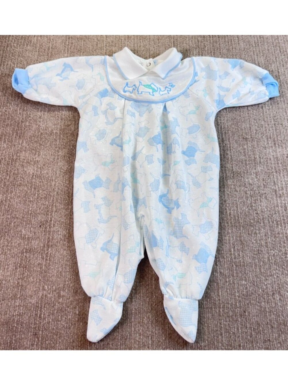 Baby Dior Blue Footed Sleeper Scottie Dog Print Medium 12-17 Lbs. USA